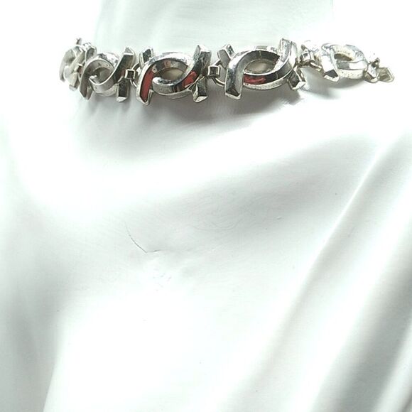 Vintage Marino Linked Choker Necklace Metal Silver-tone 1960s Signed - Picture 6 of 13